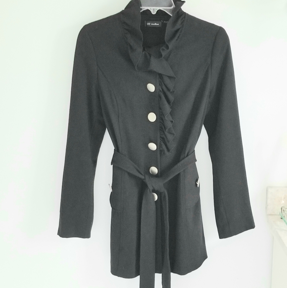 C. C. Couture black ruffle trim lined jacket Blazer